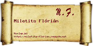 Miletits Flórián névjegykártya